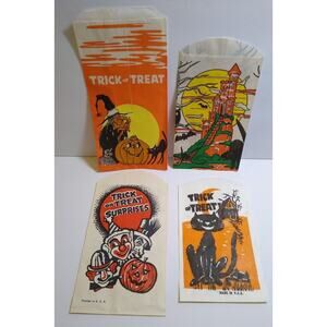 Halloween Candy Trick Or Treat Bags Clown Haunted House Black Cat Owl Bats (4)